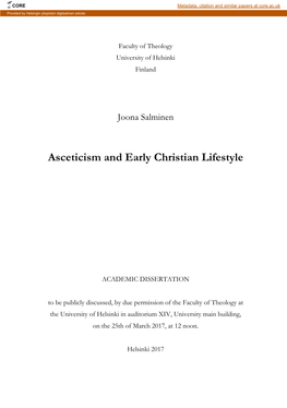 Asceticism and Early Christian Lifestyle