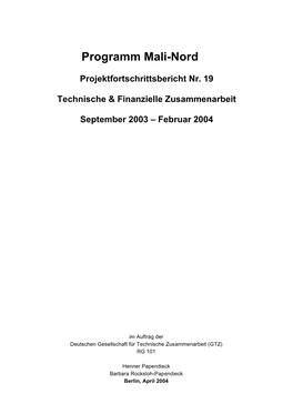 Programm Mali-Nord Projektfortschrittsbericht Nr. 19