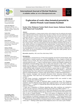 Exploration of Exotic Ethno Botanical Potential in District Poonch Azad