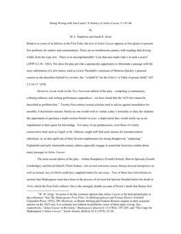 Doing Wrong with Just Cause? a History of Julius Caesar 3.1.47-48 by M. L. Stapleton and Sarah K. Scott Relative to Some Of