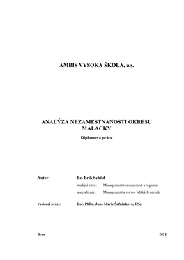 AMBIS VYSOKA ŠKOLA, A.S. ANALÝZA NEZAMESTNANOSTI