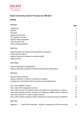 Solent University Code of Practice for REF2021