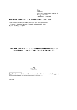 The Role of Palestinian Diaspora Institutions in Mobilizing the International Community