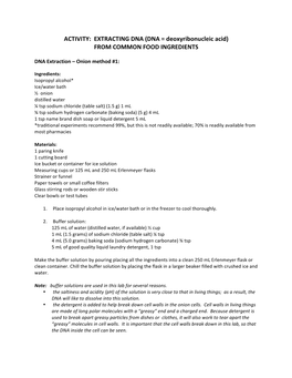 EXTRACTING DNA (DNA = Deoxyribonucleic Acid) from COMMON FOOD INGREDIENTS