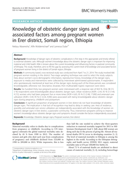 Knowledge of Obstetric Danger Signs and Associated Factors Among