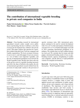 The Contribution of International Vegetable Breeding to Private Seed Companies in India