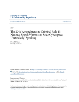 The 2016 Amendments to Criminal Rule 41: National Search Warrants to Seize Cyberspace, “Particularly” Speaking Devin M