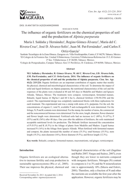 The Influence of Organic Fertilizers on the Chemical Properties of Soil and the Production of Alpinia Purpurata María I