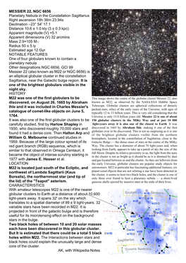 MESSIER 22, NGC 6656 Planetary Nebula in the Constellation