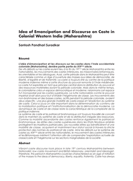 Idea of Emancipation and Discourse on Caste in Colonial Western India (Maharashtra)
