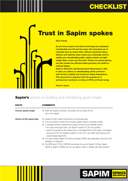 CHECKLIST Trust in Sapim Spokes
