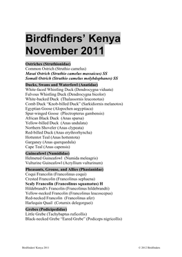 2011 Species List