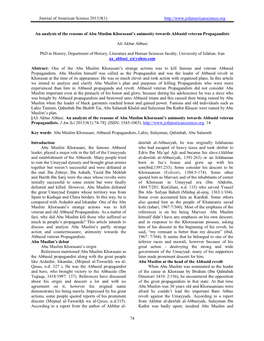 Journal of American Science 2013;9(1) 74 an Analysis of the Reasons of Abu Muslim Khorasan