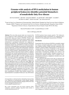 Genome-Wide Analysis of DNA Methylation in Human Peripheral Leukocytes Identifies Potential Biomarkers of Nonalcoholic Fatty Liver Disease