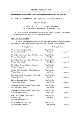 Notice of Contested Election for the Electoral Division of Ang Mo Kio