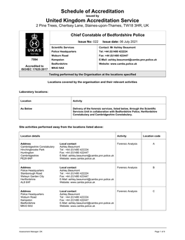 Schedule of Accreditation United Kingdom Accreditation Service