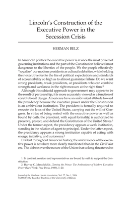 Lincoln's Construction of the Executive Power in the Secession Crisis