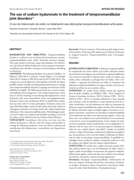 The Use of Sodium Hyaluronate in the Treatment of Temporomandibular