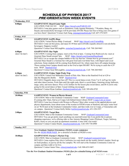 Schedule of Physics