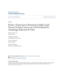 Beclin-1 Expression Is Retained in High-Grade Serous Ovarian Cancer Yet Is Not Essential for Autophagy Induction in Vitro Rohann J