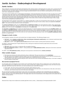Aortic Arches - Embryological Development