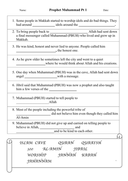 ISLAM CAVE QURAN QURAYSH 300 AL-AMIN JIBRIL WORSHIP JANNAH KABAH JAHANNAM Name: Date