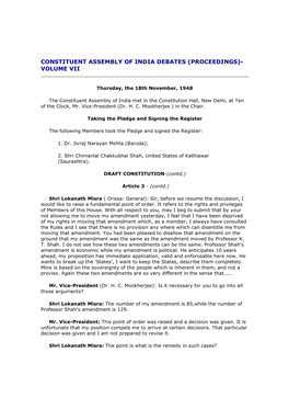Constituent Assembly of India Debates (Proceedings)- Volume Vii