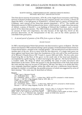 Coins of the Anglo-Saxon Period from Repton, Derbyshire: Ii