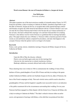 1 Word Versus Honour: the Case of Françoise De Rohan Vs. Jacques De