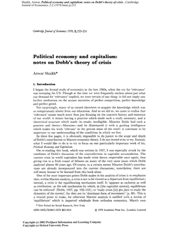 Political Economy and Capitalism: Notes on Dobb's Theory of Crisis , Cambridge Journal of Economics, 2:2 (1978:June) P.233