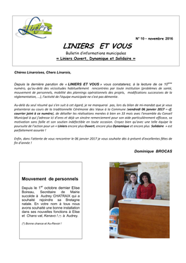 LINIERS ET VOUS Bulletin D’Informations Municipales « Liniers Ouvert, Dynamique Et Solidaire »