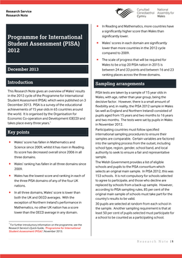 PISA)  Wales’ Scores in Each Domain Are Significantly Lower Than More Countries in the 2012 Cycle 2012 Compared to 2009