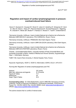 Regulation and Impact of Cardiac Lymphangiogenesis in Pressure-Overload-Induced Heart Failure