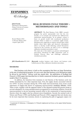 Real Business Cycle Theory – Methodology and Tools, Economics & Sociology, Vol