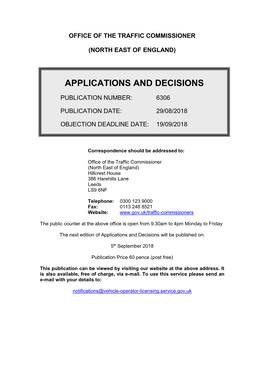 Applications and Decisions for the North East of England