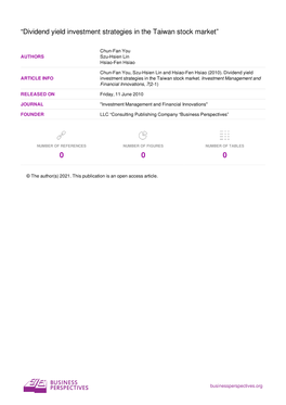 “Dividend Yield Investment Strategies in the Taiwan Stock Market”