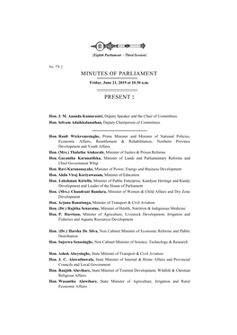 Minutes of Parliament for 21.06.2019