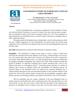 Livelihood Pattern of Scheduled Castes of Saran District