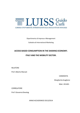 Access Based Consumption in the Sharing Economy. Italy and the Mobility Sector