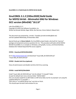 Gnucobol 3.1.2 [23Dec2020] Build Guide for MSYS2 64-Bit