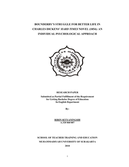 Bounderby's Struggle for Better Life in Charles Dickens' Hard Times Novel (1854): an Individual Psychological Approach