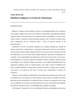 Rebeliones Indígenas En El Istmo De Tehuantepec