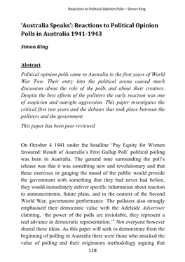 Reactions to Political Opinion Polls in Australia 1941-1943