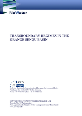 Transboundary Regimes in the Orange Senqu Basin