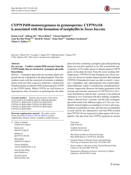 CYP79A118 Is Associated with the Formation of Taxiphyllin in Taxus Baccata