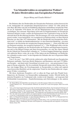 Integrationsprozesses Zurück.1 Es Sollte Jedoch Bis Zum (Rats-)Beschluss Und Akt Zur Einführung Allgemeiner Unmittelbarer Europäischer Wah- Len Am 20