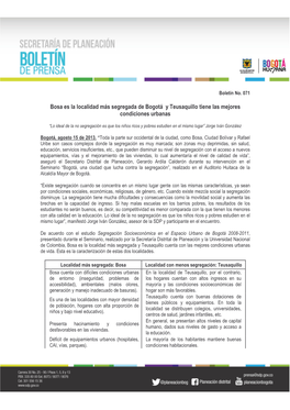 Bosa Es La Localidad Más Segregada De Bogotá Y Teusaquillo Tiene Las Mejores Condiciones Urbanas