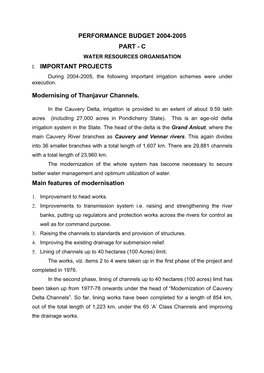 Performance Budget 2004-2005 Part - C Water Resources Organisation I