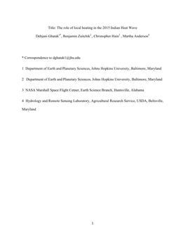 The Role of Local Heating in the 2015 Indian Heat Wave Debjani Ghatak1