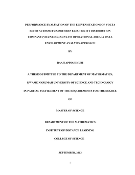 PERFORMANCE EVALUATION of the ELEVEN STATIONS of VOLTA RIVER AUTHORITY/NORTHERN ELECTRICITY DISTRIBUTION COMPANY (VRA/Nedco)